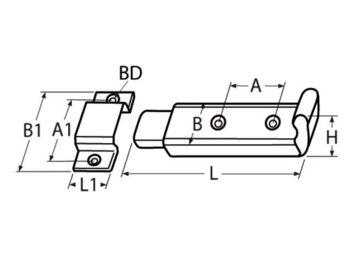 Slide latch A4/Plastic 123x32mm 2-part, latch on-top                            