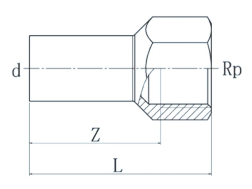 Nerezová přechodka PREX s vnitřním závitem a zásuvným koncem 28xR3/4 316L