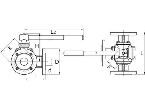 3WAY-F type, DIN PN16, locking device, L port - AISI 316: DN 50                 
