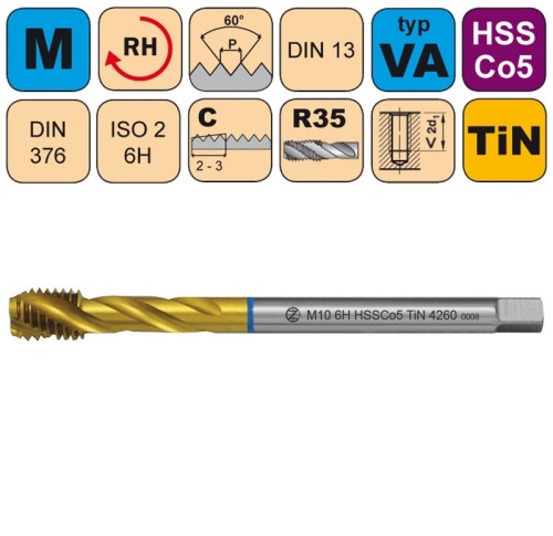 Závitník strojní M16x2 ISO2 HSSCo5 TiN DIN 376 RSP35